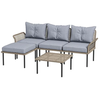 5 Piece Patio Outdoor Furniture Set Conversation Sofa Balcony Chaise Lounge Gray - Image 1 of 4
