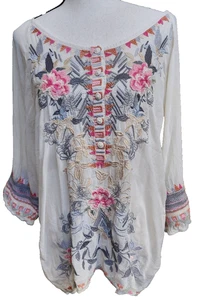 Boho leggero ricamato manica lunga Johnny Was taglia grande - Foto 1 di 8