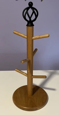 Taza de café de madera con tapa de hierro forjado vintage soporte para árbol 6 tazas 16" de alto Foto 1 de 4