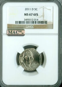 2011 D JEFFERSON NICKEL NGC MS67 FS PQ 2ND FINEST REGISTRY MAC SPOTLESS * - Picture 1 of 4