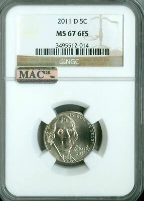 2011 D JEFFERSON NICKEL NGC MS67 FS PQ 2ND FINEST REGISTRY MAC SPOTLESS * - Image 1 of 4