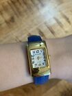 NEW Persona Women's Blue Color Leather Band Fashion Bangle Watch Gold