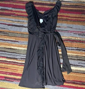 Suzi Chin Maggy Boutique Wrap Dress Women’s Size 4 Brown Sleeveless Ruffle Trim  - Picture 1 of 9