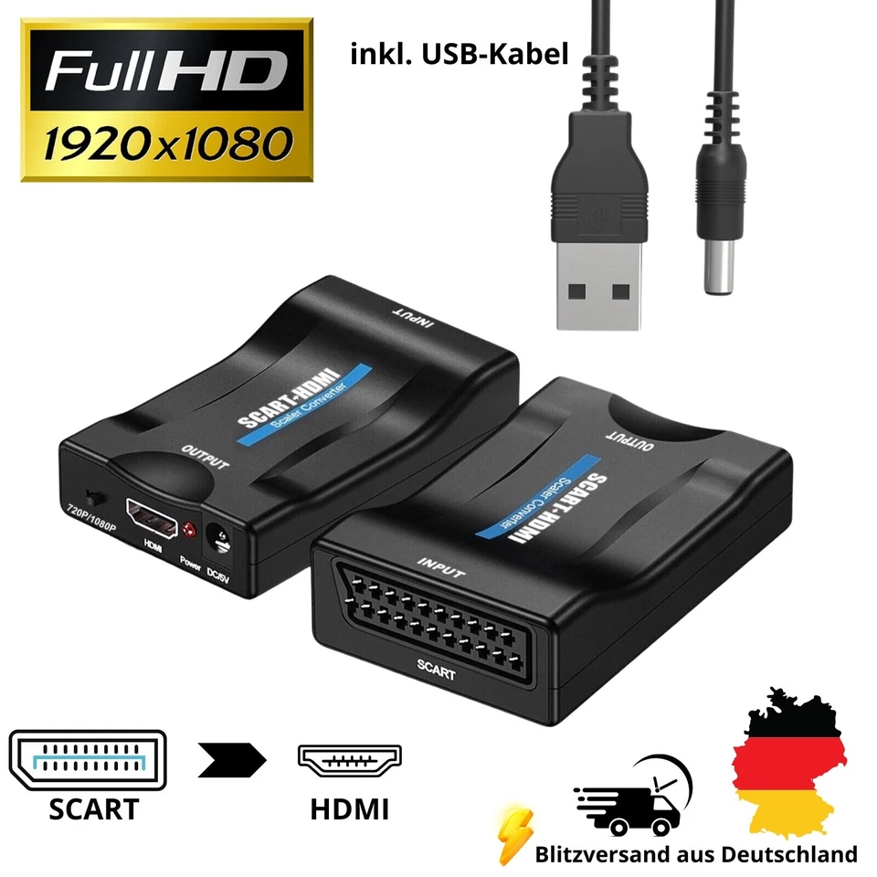 Scart zu auf HDMI Adapter Konverter Wandler AV Scaler Converter 1080P HD TV NEU - Bild 1 von 4