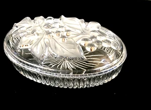 VANITY SCHMUCKKÄSTCHEN SCHMUCKKÄSTCHEN mit DECKEL, OVAL ROBUST GLAS GEPRÄGT WEINREBE DESIGN - Bild 1 von 17