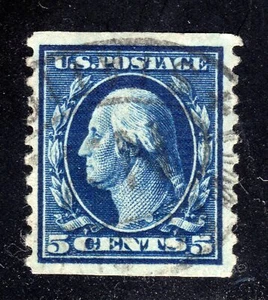 EE. UU. SELLO #447--- 5c WASH-FRANK -- PLANO, p10V, w190 -- 1914 -- USADO - Imagen 1 de 2