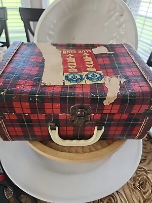 Vintage Red Plaid Cardboard Doll Case With Handle Prop Or Craft Project - Image 1 of 4