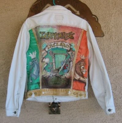 VTG LEVI'S IRELAND COUNTRY MUSIC  HAND PAINTED JEAN JACKET Sz 44R USA - Image 1 of 4