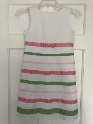 Vestido Gymboree Niñas Rosa, Verde, Blanco Talla 10 Cintas de Grosgrain Algodón Usado en Excelente Condición Foto 1 de 4