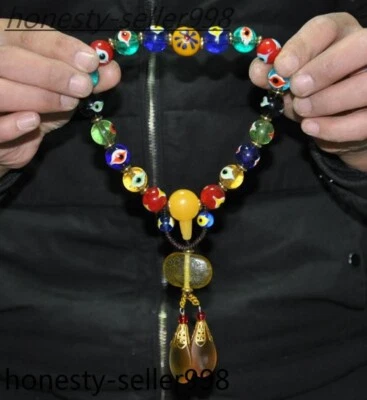 10.8"Ancient Tibet Glass Colored glaze Exorcism amulet Bracelet Hold Buddha bead - Image 1 of 4