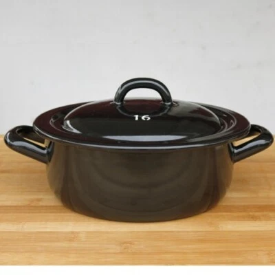 Riess Emaille Topf schwarz 16 cm 1 l  Riesen Zwerge Kochtopf mit Deckel - Bild 1 von 2