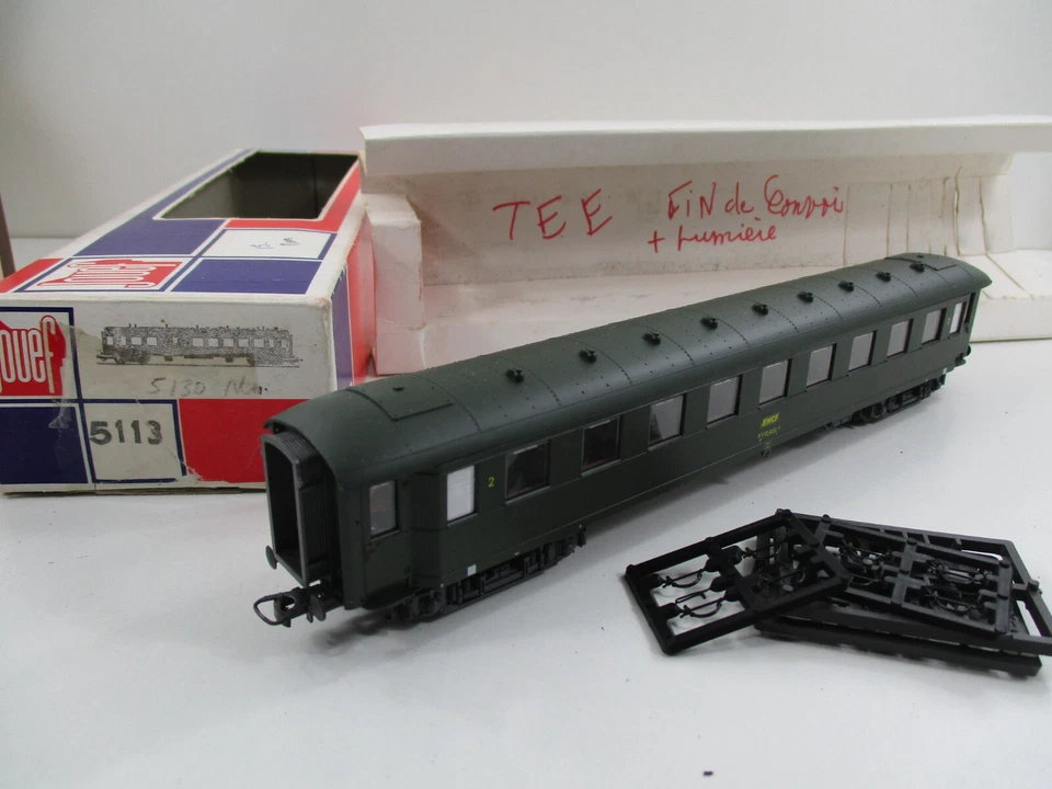 5113- WAGON 2eme classe/fourgon type B4D plastique vert  SNCF JOUET HO - Photo 1/4