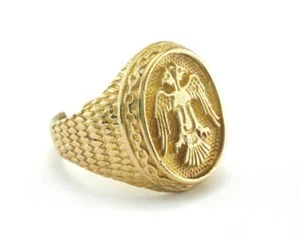 Signet Ring Double Head Eagle Logo Adjustable Ring Raw Brass 19mm 9US 2674 - Picture 1 of 2