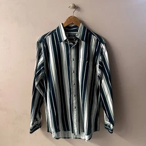 Vintage Men's Trader Bay Green|White|Navy Striped Button Down Shirt Size M EUC - Picture 1 of 14