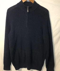 LL Bean Knit 1/2 Zip Pullover Sweater Mens Med Long Navy Blue Cotton Cashmere - Picture 1 of 7