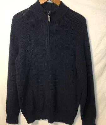 LL Bean Knit 1/2 Zip Pullover Sweater Mens Med Long Navy Blue Cotton Cashmere - Image 1 of 4