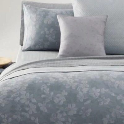 RARE Calvin Klein Damask Floral QUEEN Duvet Cover Light Ocean Blue Gray Jacquard - Image 1 of 4