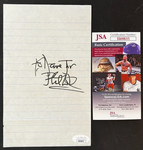 PHIL COLLINS SIGNED AUTOGRAPHED 5X8 PAPER GENESIS JSA CERTIFIED Cover