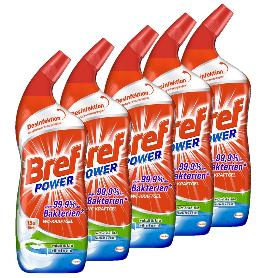 Bref Power WC-KraftGel gegen 99,9% der Bakterien,  5x 750 ml - Bild 1 von 4