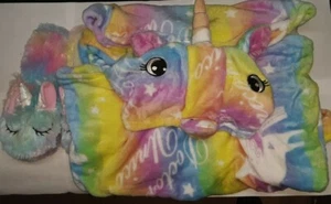 CHETOSHO GIRLS SOFT HOODED RAINBOW UNICORN ROBE W/ SLIPPERS 8-9yrs uns nip - Picture 1 of 5