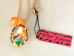 BETSEY JOHNSON ENAMEL CIRCUS FOX GOLD PLATED PRENDANT BROOCH NECKLACE - Picture 1 of 2