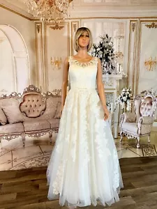 Lace Appliques A-Line No Train Ivory Bridal Wedding Gown Josephine US Size 8 - Picture 1 of 5