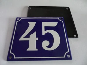 Old French Blue Enamel Porcelain Metal House Door Number Street Sign / Plate 45 - Picture 1 of 1
