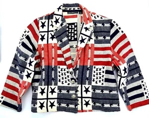 Nueva Chaqueta Tejida a Mano Patriótica Bandera Americana Estrellas a Rayas Identidad 3X - Imagen 1 de 6