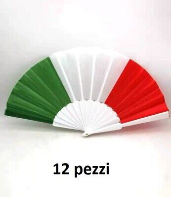 Set 12 Pezzi Ventagli Tricolore Italia Tessuto Feste Matrimonio Caldo Estate Sus • 16.99€