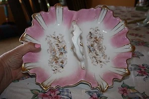 19THC Antique KPM Early Sceptre Mark PINK/Gold Porcelain Divided Lobster Bowl - Picture 1 of 12