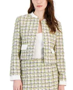 Avec Les Filles Tweed Button-Front Jacket Women's S White Multi Long Sleeve - Picture 1 of 17