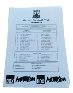 BARNET V LUTON TOWN - FUSSBALL KOMBINATION - TEAMSHEET - 2.09.2000 - Bild 1 von 1