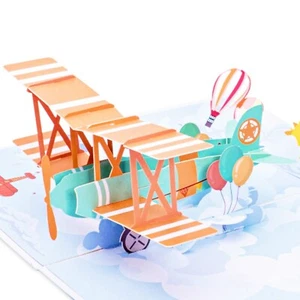 Biplane 3D Pop Up Card , airplane Pop Up Card for Mothers , Fathers , birthday - Picture 1 of 6