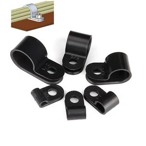 High Quality Black Nylon Plastic P Clips - Fasteners for Conduit &Cable & Tubing - Picture 1 of 5