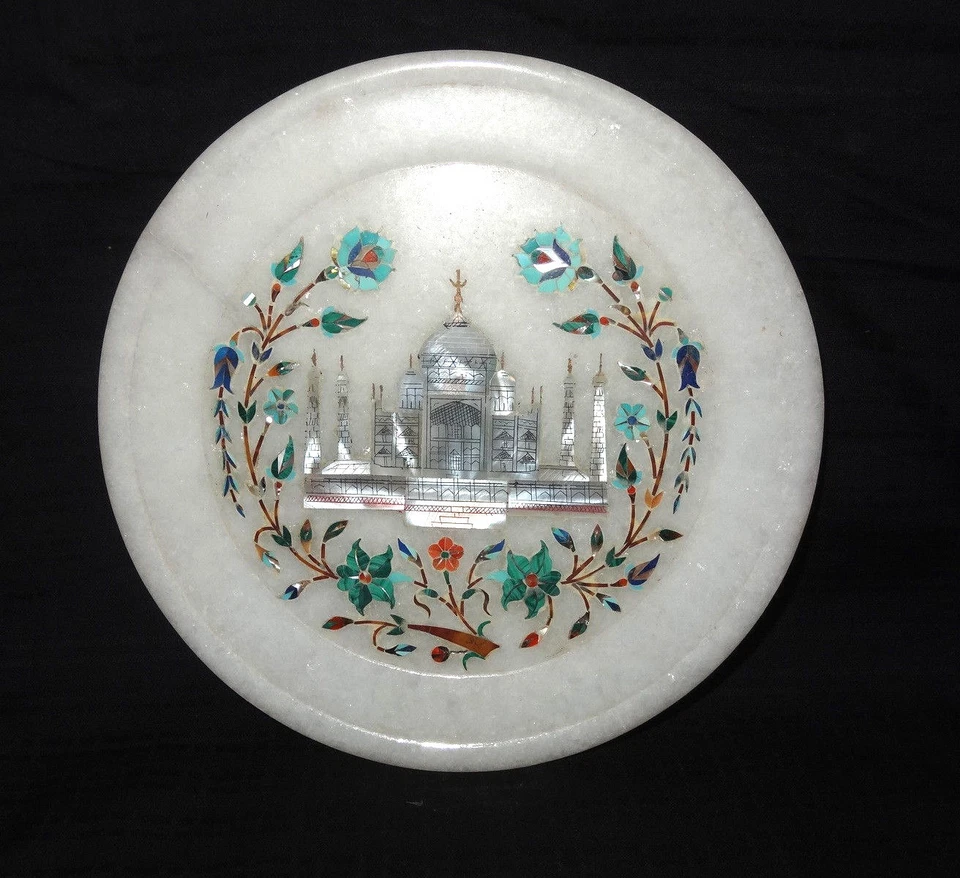 6英寸大理石板泰姬陵镶嵌孔雀石Pietradura镶嵌走廊艺术礼物 — 第 1/4 张图片