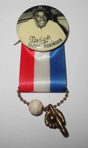 1947 Baseball Jackie Robinson Rookie Brooklyn Dodgers World Series Pin Ribbon - Picture 1 of 2