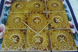 VRare c1880 - MINTON'S CHINA WORKS - ACORN & IVY LEAF art pottery TILE - 1 OF 13 - Picture 1 of 6