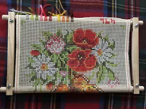 Hand Held Tapestry Frame Adjustable. Tapestry. No Wools 17 x 11" Floral Canvas - Picture 1 of 8