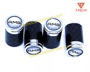 AMG Black Text and White Pearl Backgrd Carbon Fiber Tire Valve Caps- - Picture 1 of 2