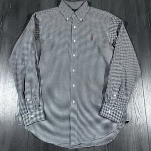 Ralph Lauren Oxford Shirt Mens Long Sleeve Medium Pin Check Plaid Red Pony Vtg - Picture 1 of 7