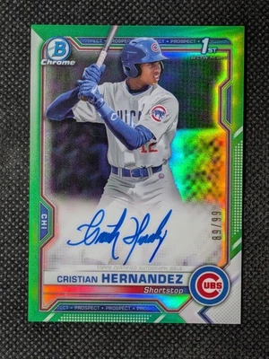 Cristian Hernandez 2021 Bowman Chrome 1st Green Refractor Auto #/99 Chicago Cubs - Image 1 of 2