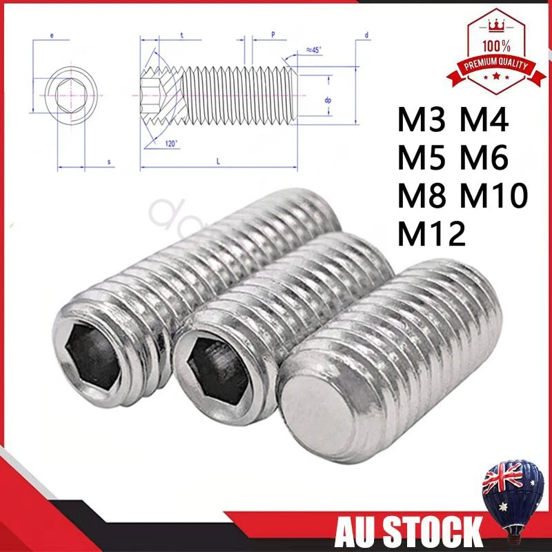 M3-M12 316 Stainless Steel Hex Socket Set Screws Flat Point Grub Screws DIN913 - image 1 of 4