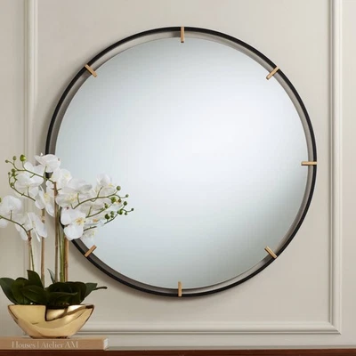 Uttermost Radius 34 x 34 Black and Gold Round Wall Mirror - Image 1 of 4
