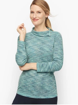 Camiseta feminina T By Talbots tamanho XL azul-petróleo corante espacial malha waffle gola simulada - Imagem 1 de 4