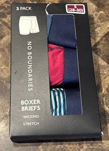 No Boundaries Men’s Boxer Briefs Sz Small 28-30 3-Pk Wicking Stretch Multi Color - Picture 1 of 4
