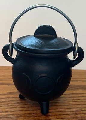 Small Triple Moon Cast Iron Cauldron for Rituals, Spells, Incense! - Image 1 of 4