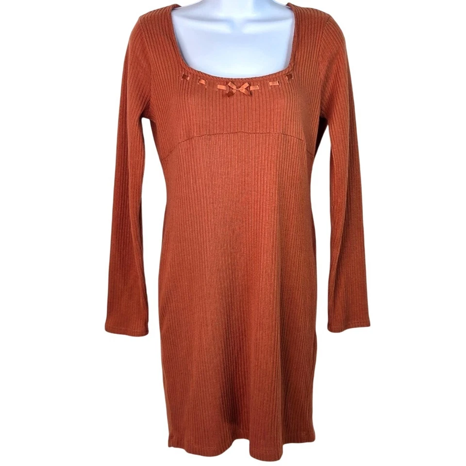 Vestido Suéter Derek Heart XL Naranja Óxido Manga Larga Cuello Cuadrado Tejido Acanalado Foto 1 de 4