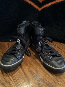 Coach Foster Black Signature C Canvas/leather High Top Sneakers Size 7.5 - Picture 1 of 13