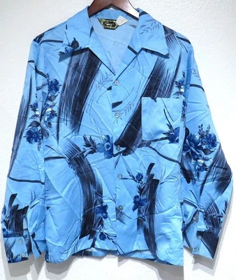 Camisa de Colección Triumph AZUL CIELO FLORAL DISCO PEQUEÑA/MEDIANA AÑOS 70 Poliéster Cuello Daga Foto 1 de 4