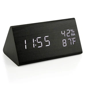 Wooden Alarm Clock, Smart LED Digital Clock for Bedroom/desks, Upgraded with ... - Picture 1 of 7